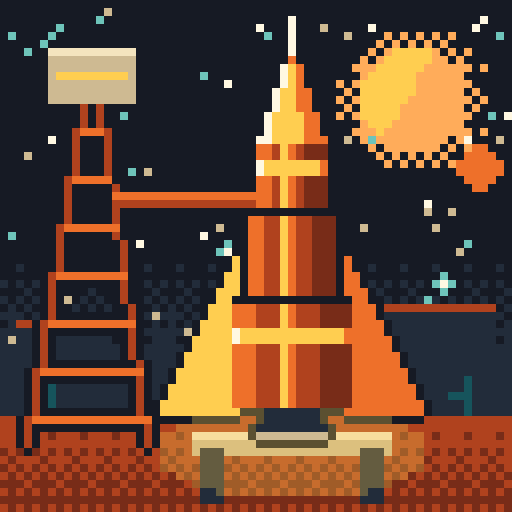 Sample rocket 2: teal rocket with portholes and a ringed orange planet